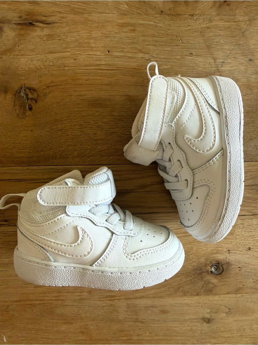 Nike Kids All-White High-Top Sneakers with Hook-and-Loop Strap